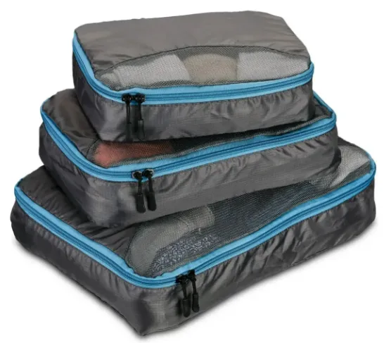 3 BOLSAS DE VIAJE IMPERMEABLES GRIS CON AZUL