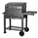 Asador de carbón con elevador de parrilla, puerta para carbón y mesa lateral