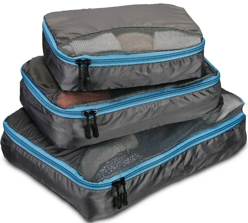 3 BOLSAS DE VIAJE IMPERMEABLES GRIS CON AZUL